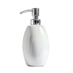 Obraz premium White ceramic soap dispenser with a chrome pump on a white background.