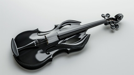 Futuristic Carbon Fiber Violin Displayed on Minimalist Surface in Modern Setting