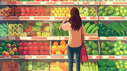 Smiling woman buying fresh fruits and vegetables in a market
