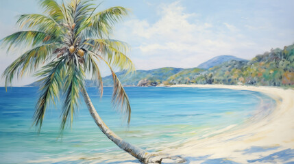 Fototapeta premium Tropical beach landscape with palm tree in summer