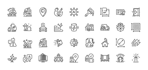 Algorithm, Warning and Entrance line icons pack. AI, Question and Answer, Map pin icons. Eco power, Circle area, Fuel price web icon. Transform, Engineering team, Enterprise pictogram. Vector