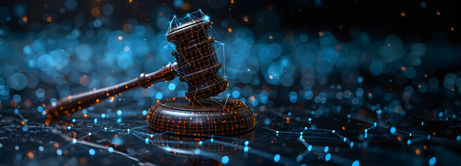 Digital Gavel on Futuristic Background