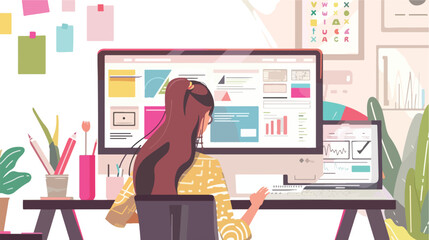 Girl Selecting Graphic Elements for Design Project