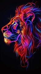 Neon Lion Portrait - Vivid Lines of Color