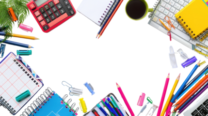 School supplies on transparent background