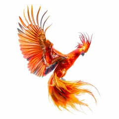 Obraz premium Medium shot of Baby fiery phoenix, isolated on a white background, bright and vivid tonality 