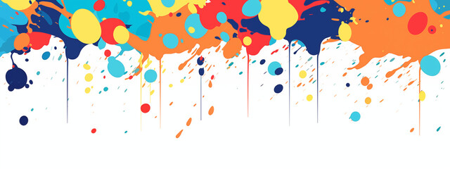 Fototapeta premium Vertical Paint Drips And Splatter On White Background With Orange Blue And Yellow Colors