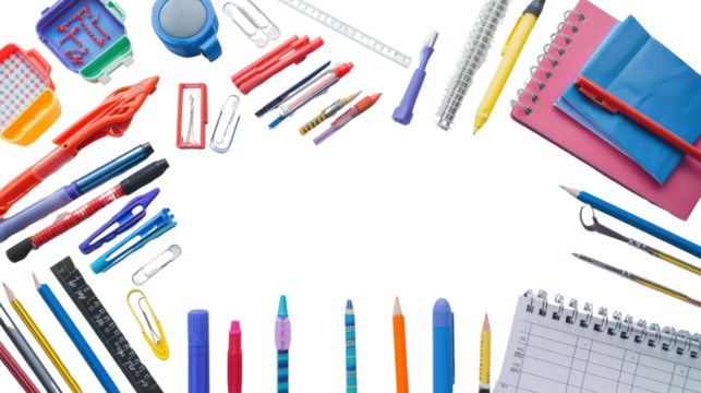 School supplies on transparent background
