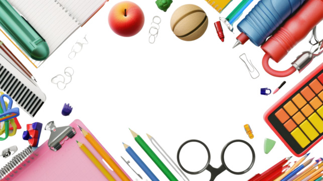 School supplies on transparent background