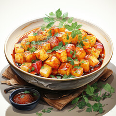 Watercolor Soft Tofu Stew, clipart Illustration, Generative Ai