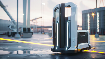 Sorting robot is working in a large warehouse delivering goods