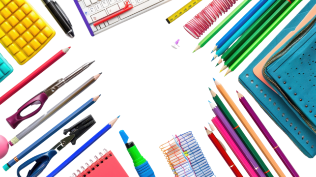 School supplies on transparent background