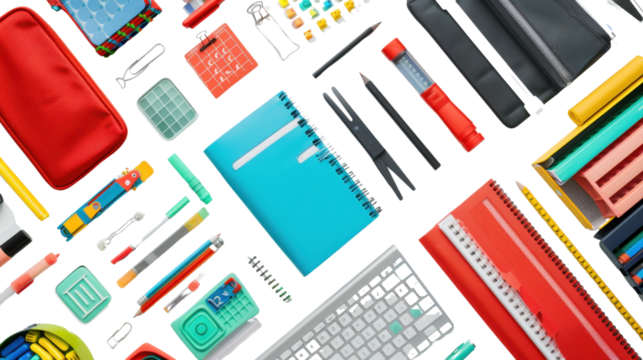 School supplies on transparent background
