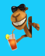 Fun 3D cartoon camel with a cocktail