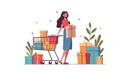 Young Woman with Sale Vector Concept Standing with Packaging