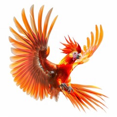 Medium shot of Baby fiery phoenix, isolated on a white background, bright and vivid tonality 