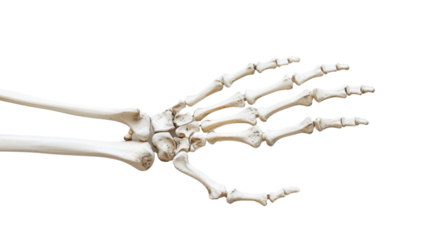 Human hand skeleton on transparent background
