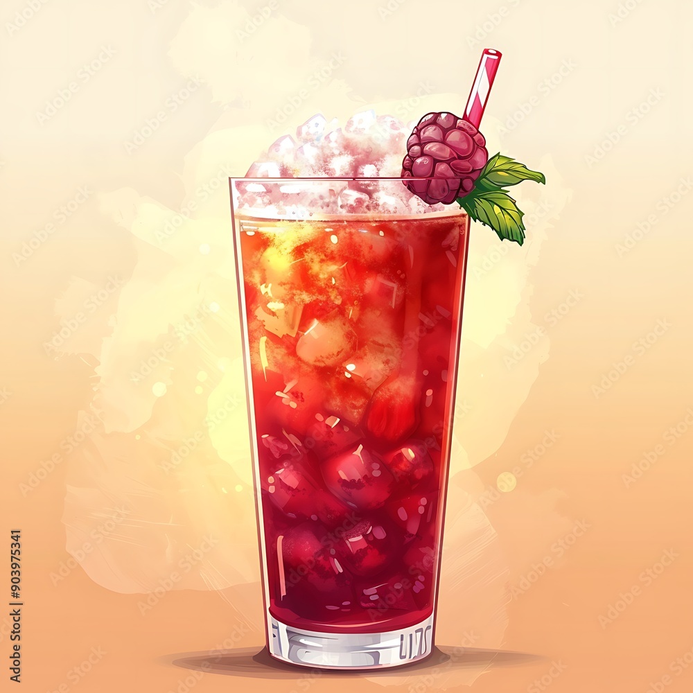 Canvas Prints Raspberry Iced Tea in Tall Glass with Straw and Whipped Cream