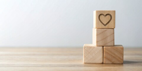 Building strong customer relationships, fostering brand loyalty and driving sales, wooden blocks with heart and loyalty symbol on a white background with copy space.