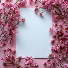 Fototapeta premium Top view of blank white paper mockup with dried flowers around