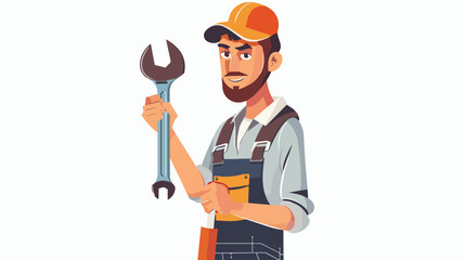 Professional Worker Holding Wrench Tool - Industrial Concept