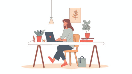 Professional Home Office Woman Working at Desk Concept