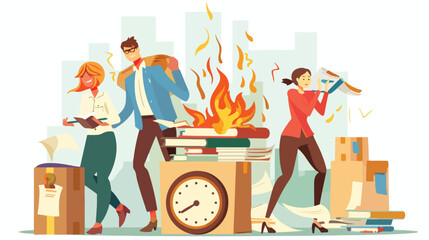 Deadline Stress in Workplace: Overwhelmed Employees Finishing Tasks with Heavy Workload