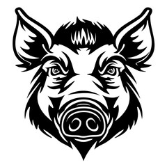 Wild boar face in black and white illustration