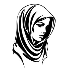 Portrait of woman in hijab black and white
