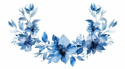 Elegant Watercolor Blue Leaf Floral Wreath Frame
