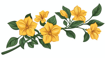 Yellow Flowers on Green Branch Cartoon Floral Icon