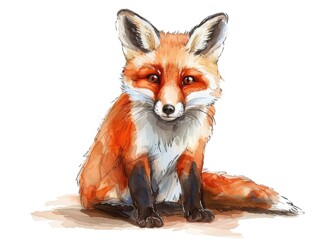 Obraz premium Whimsical and Adorable Cartoon of a Playful Fox Cub in Soft Pastel Colors on a Simple White Background with Minimalist Lines and a Hand Drawn Children s Book Style