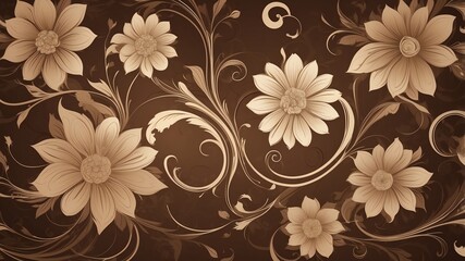 Fototapeta premium brown floral swirls abstract background design backdrop copy space