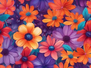 Fototapeta premium An illustration background of vibrant painting of colorful flowers in full bloom