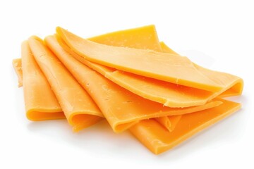 Cheese Slice. Yellow Cheddar Cheese Slices Isolated on White Background, Dairy Ingredient for Snacks