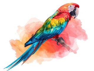 Obraz premium Vibrant and Colorful Parrot in Hand Drawn Pastel Watercolor Style with Simple Lines on a White Background Resembling Children s Book Artwork