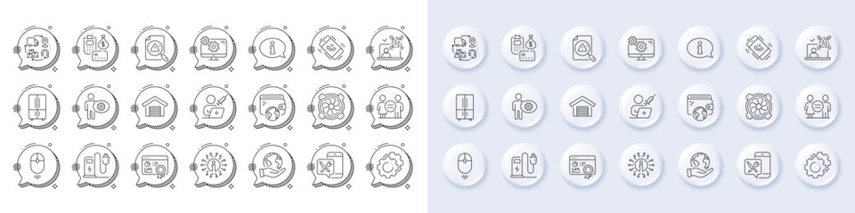 Vaccination appointment, Call center and Information line icons. White pin 3d buttons, chat bubbles icons. Pack of Charging station, Food app, Equality icon. Vector