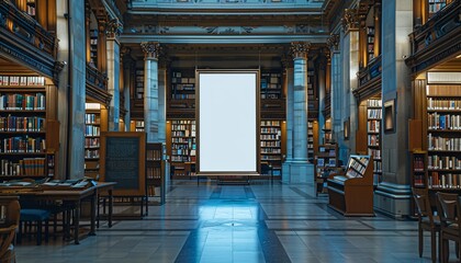Mockup of Vertical Display Advertisement in Historic Library frame mockup for advertising