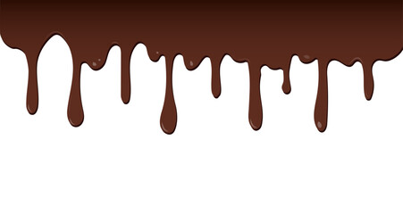 Dripping melted chocolate. Dripping liquid. Flowing chocolate isolated on white background. leak, splash, spilled liquid. Vector illustration.