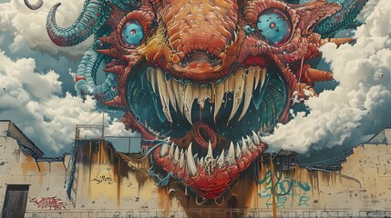 Fototapeta premium Monster Graffiti on Old Building.