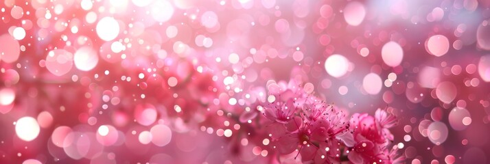 Elegant pink flowers in full bloom, surrounded by dreamy bokeh lights, create a romantically atmospheric scene
