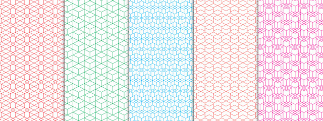 Set of Colorful seamless geometric pattern illustration background.