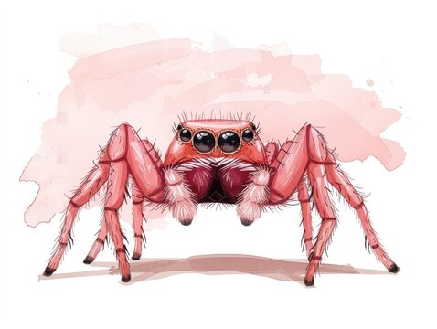 Charming cartoon style of a whimsical spiderling creature with pastel watercolor textures and simple line art elements  in a friendly and playful visual style reminiscent of children s book