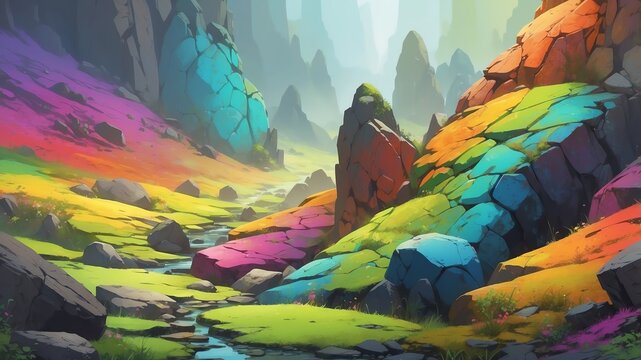 rainbow mossy rocks abstract background design backdrop copy space