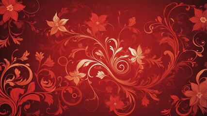 red floral swirls abstract background design backdrop copy space