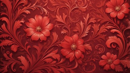 red floral swirls abstract background design backdrop copy space