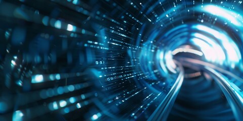 Visual of fast data flow in virtual tunnel, presenting futuristic digital concepts with abstract elements