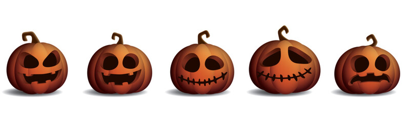 Fototapeta premium 3D Halloween pumpkins various face isolated graphic illustration.