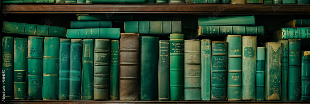 Wall mural green books on a shelf