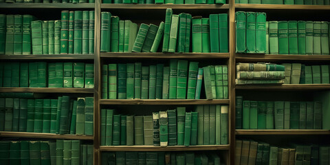 green books on a shelf